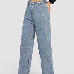 High Waisted Stitch Detail Baggy Jeans